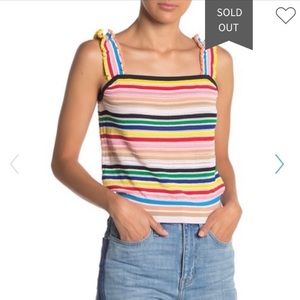 RARE J. Crew Rainbow Stripe Ruffle Strap Top 🌈
